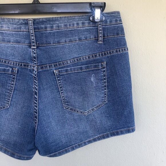 Bongo Shorts Women 11 High Rise Distressed Denim 3” Button Fly 90s Y2K VTG - Picture 6 of 8